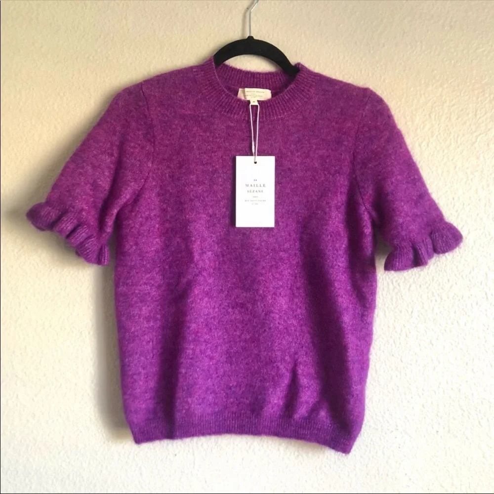 SOLD Sézane Mindy Jumper in Flecked Violet with Ruffle Sleeves - Picture 4 of 10